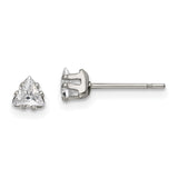 Stainless Steel Triangle Stud Earrings with Cubic Zirconia, Minimalist Geometric Design