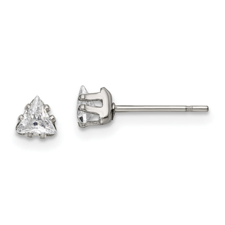 Stainless Steel Triangle Stud Earrings with Cubic Zirconia, Minimalist Geometric Design