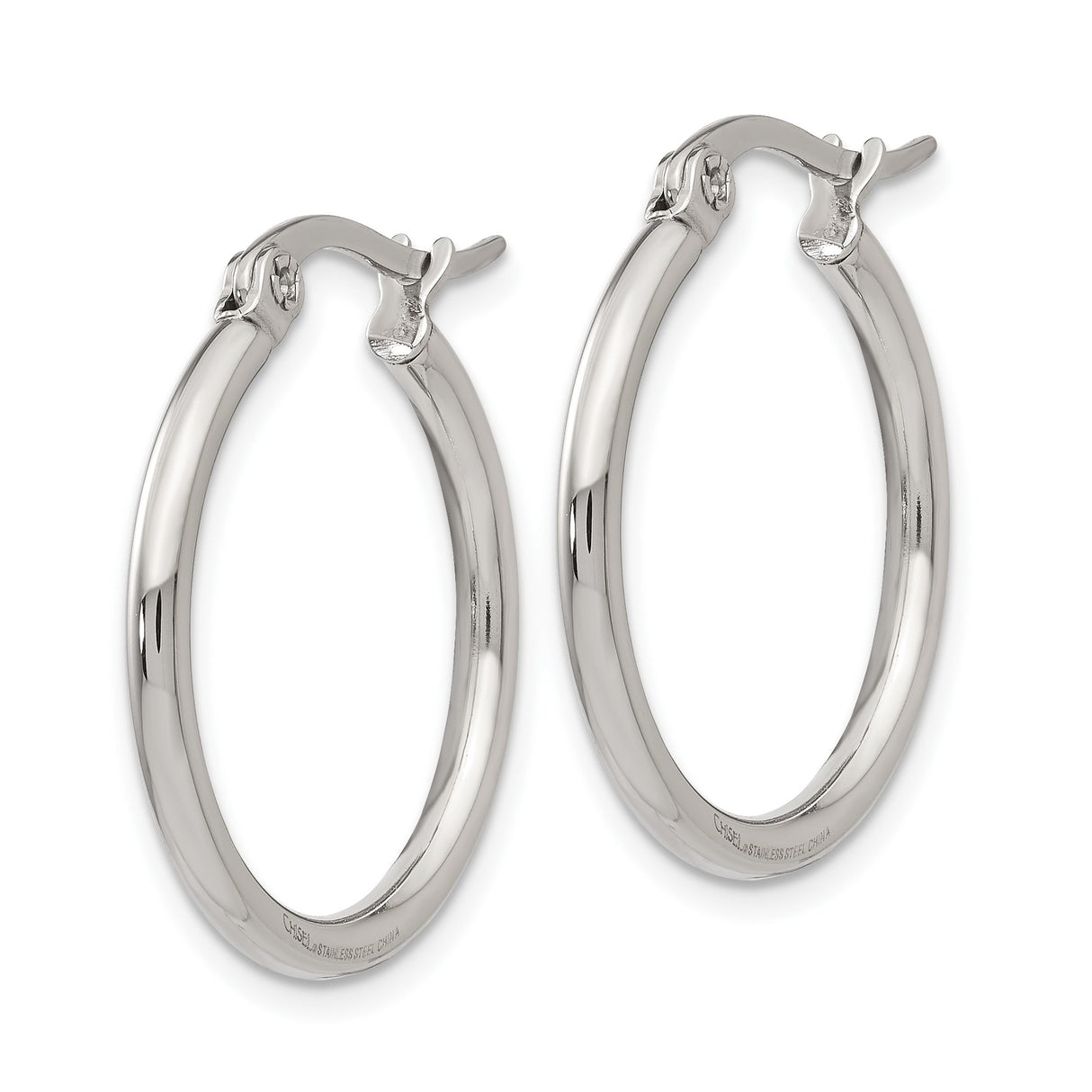 Stainless Steel Hoop Earrings with Latch Back Closure, Polished Finish, Unisex Design