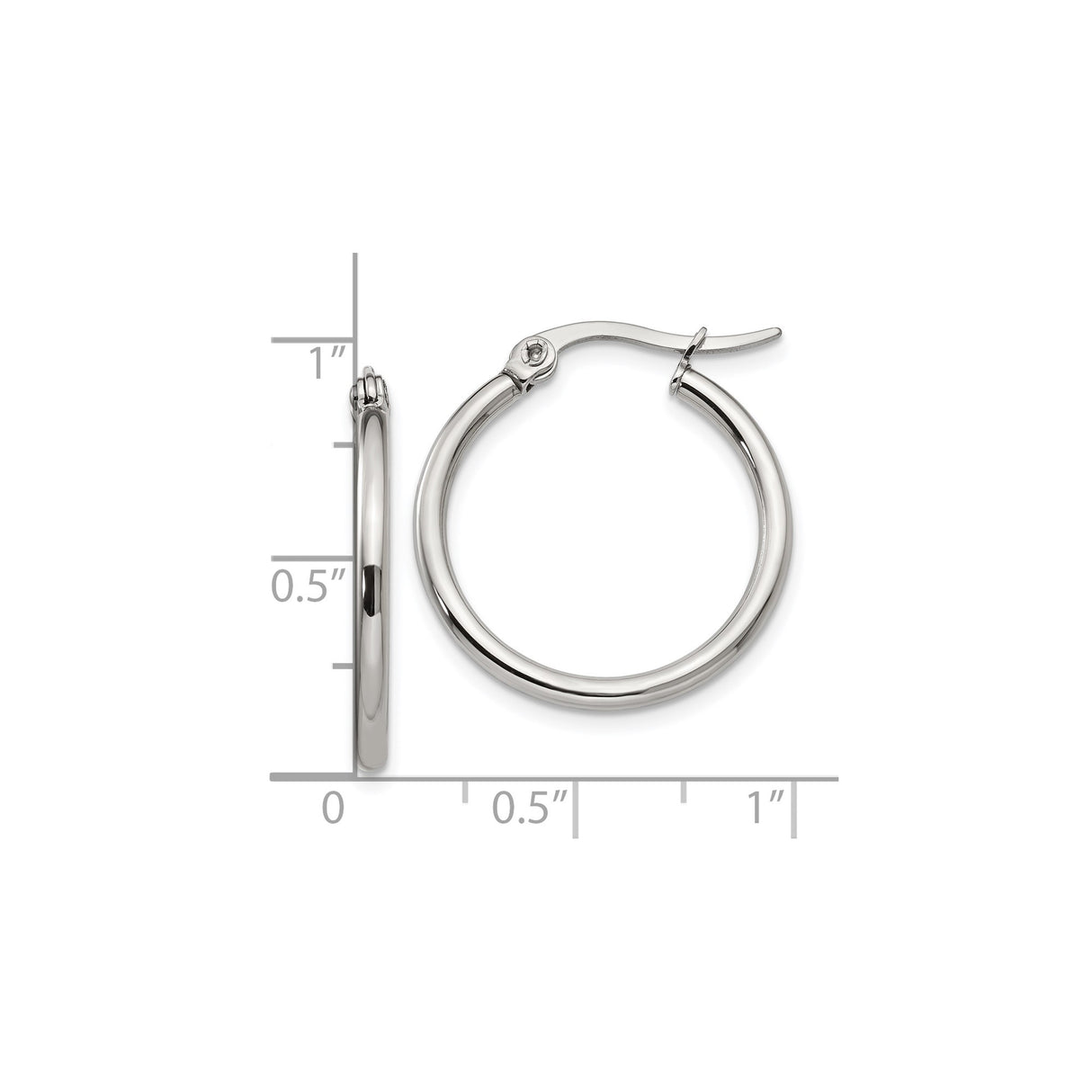 Stainless Steel Hoop Earrings with Latch Back Closure, Polished Finish, Unisex Design