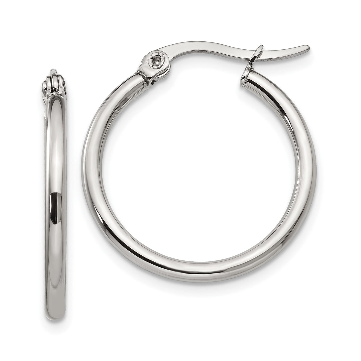 Stainless Steel Hoop Earrings with Latch Back Closure, Polished Finish, Unisex Design