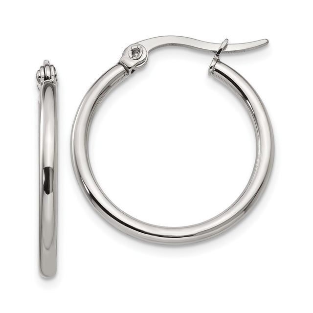 Stainless Steel Hoop Earrings with Latch Back Closure, Polished Finish, Unisex Design