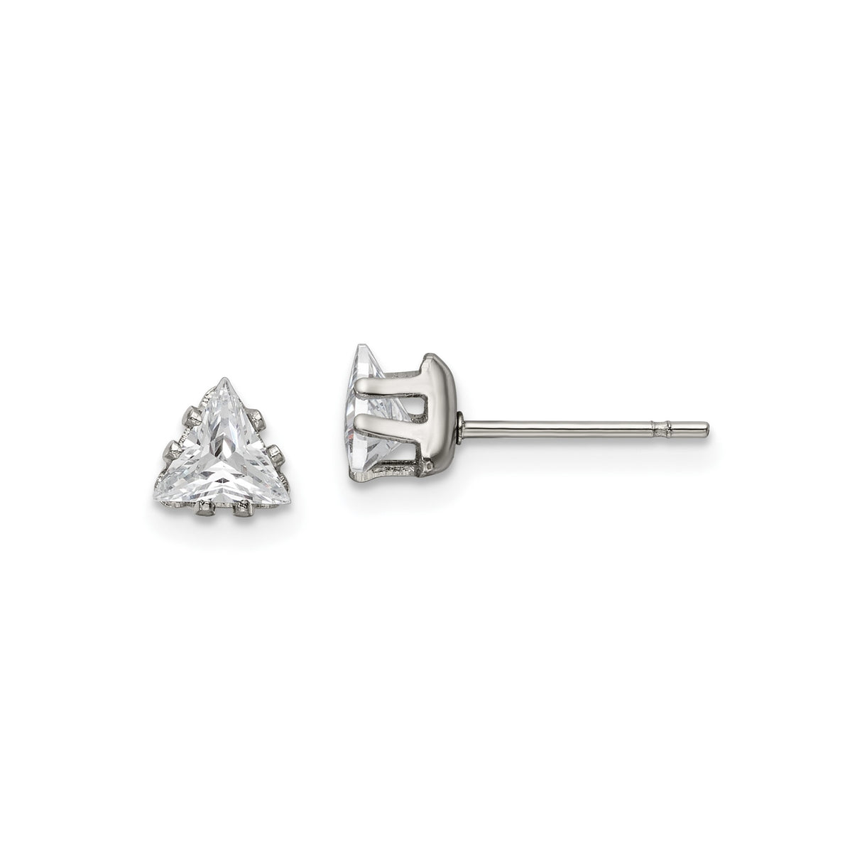 Stainless Steel Triangle Stud Earrings with Cubic Zirconia, Minimalist Geometric Design