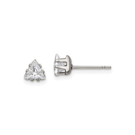 Stainless Steel Triangle Stud Earrings with Cubic Zirconia, Minimalist Geometric Design