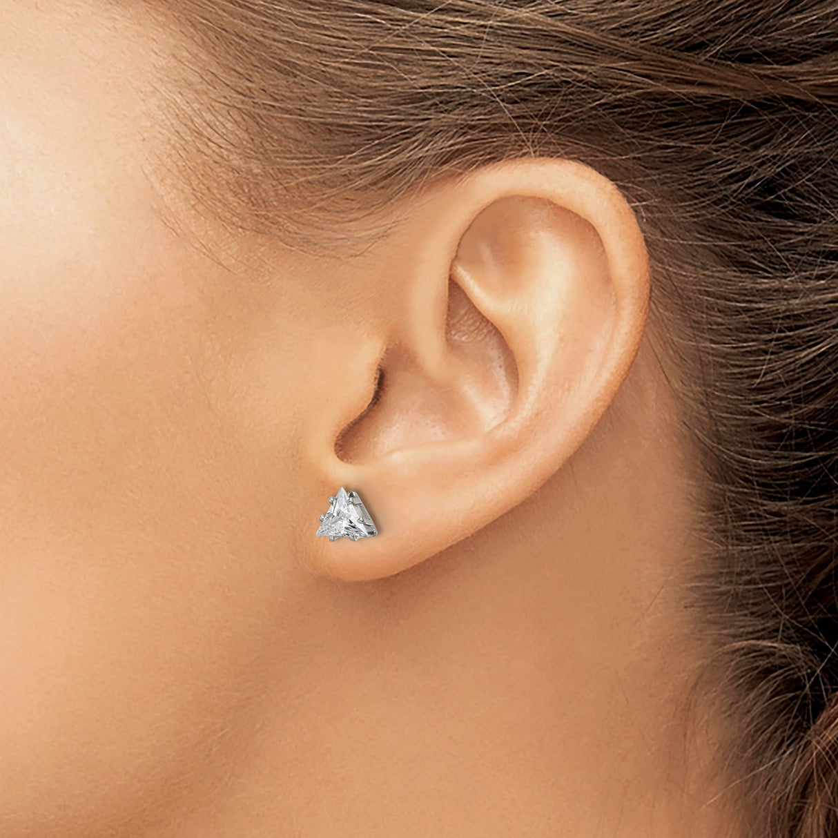Stainless Steel Stud Earrings with Cubic Zirconia, Triangle Prong Setting, Geometric Style