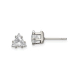 Stainless Steel Stud Earrings with Cubic Zirconia, Triangle Prong Setting, Geometric Style