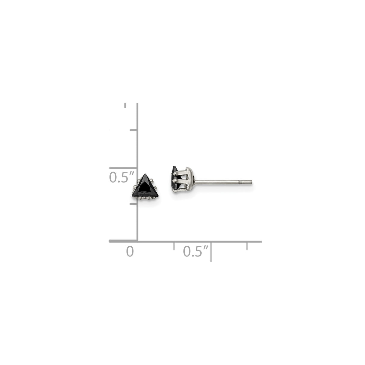 Stainless Steel Triangle Stud Earrings with Black Cubic Zirconia, Modern Unisex Design