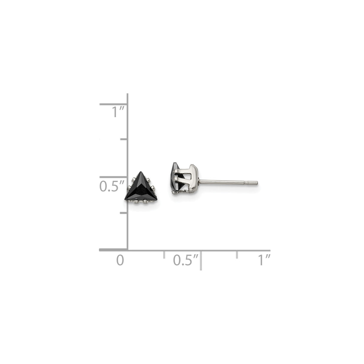 Stainless Steel Triangle Stud Earrings with Cubic Zirconia, Black Pyramid Cut, Gothic Unisex Style