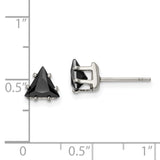 Stainless Steel Triangle Stud Earrings with Faceted Black Cubic Zirconia, Geometric Unisex Style