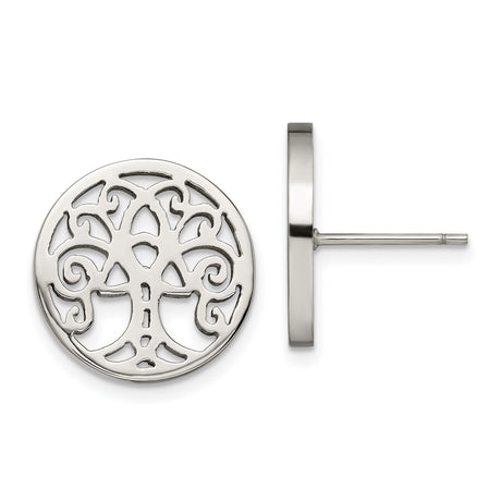 Stainless Steel Earrings with Tree of Life Cutout, Celtic Design, Unisex Studs