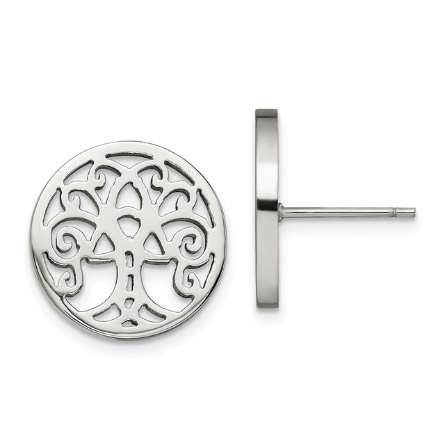 Stainless Steel Earrings with Tree of Life Cutout, Celtic Design, Unisex Studs