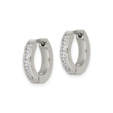 Stainless Steel Hoop Earrings with Cubic Zirconia Accents, Polished Modern Huggie Style