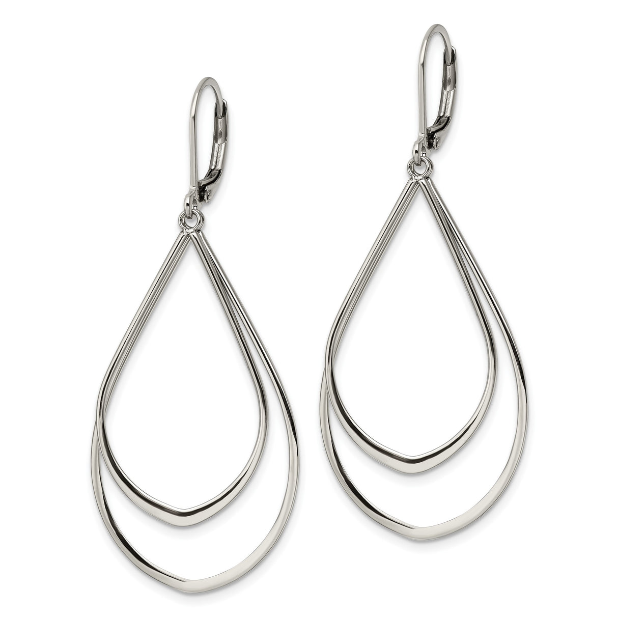 Stainless Steel Teardrop Dangle Earrings with Double Loop Design, Modern Minimalist Style