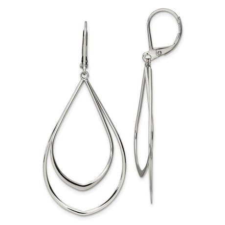 Stainless Steel Teardrop Dangle Earrings with Double Loop Design, Modern Minimalist Style