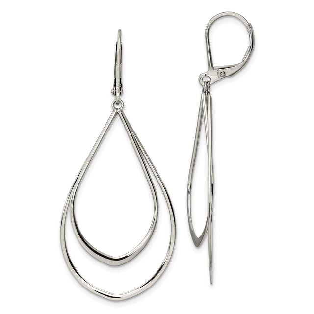 Stainless Steel Teardrop Dangle Earrings with Double Loop Design, Modern Minimalist Style