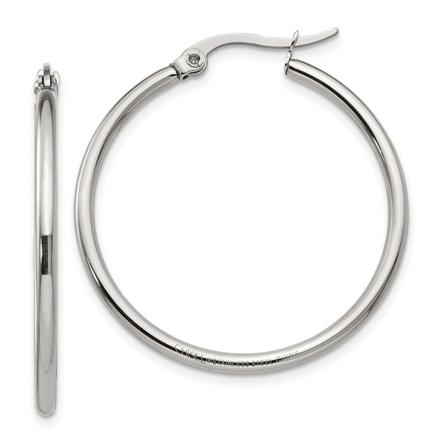 Stainless Steel Hoop Earrings, Polished Minimalist Round Design for Women