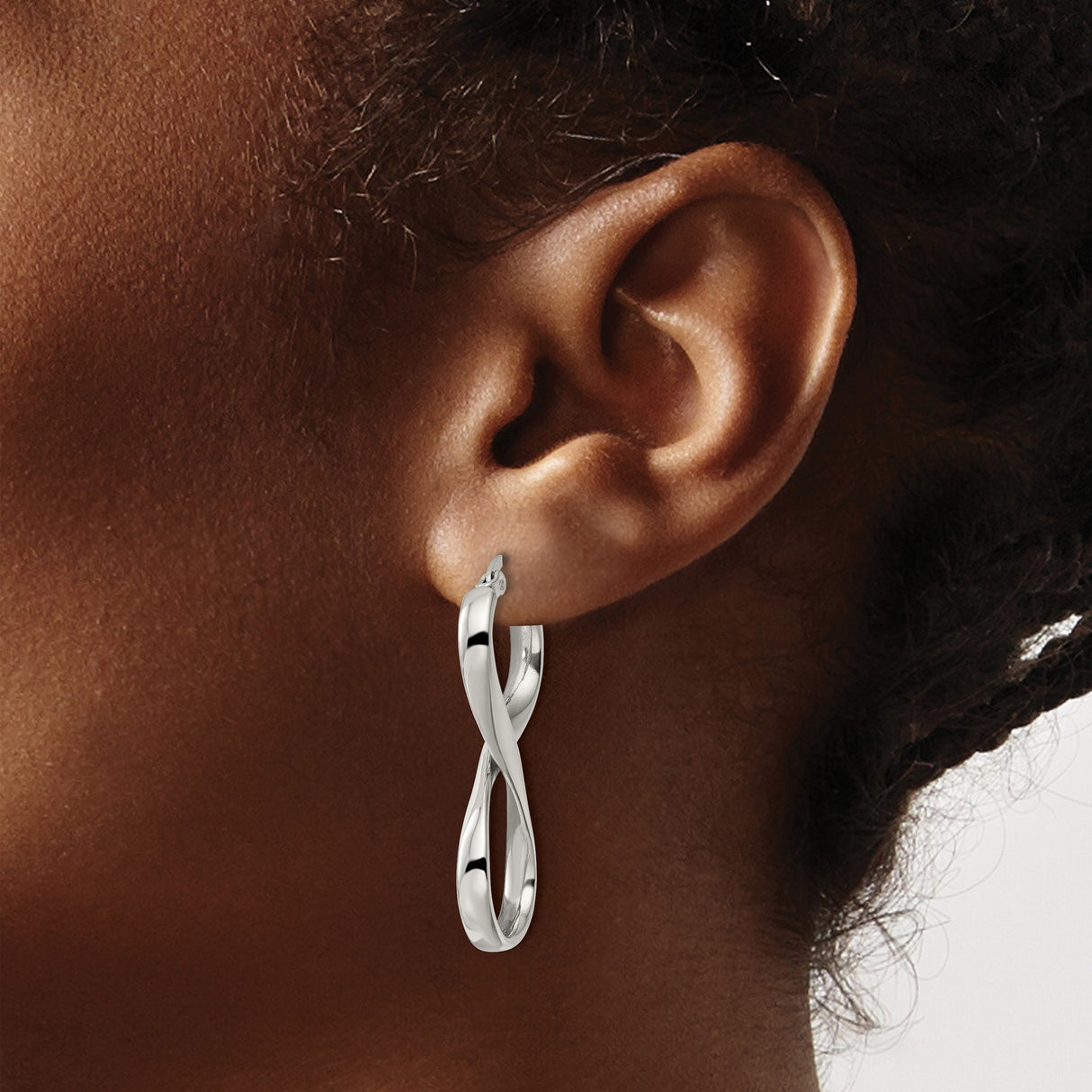 Stainless Steel Twisted Infinity Hoop Earrings with Polished Finish, Lightweight Spiral Design