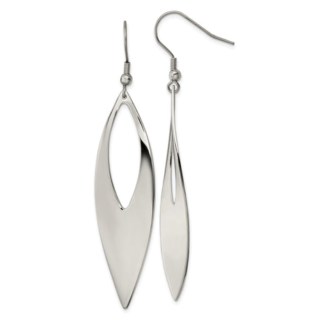 Stainless Steel Marquise Drop Earrings, Modern Dangle Design, High-Polish Finish