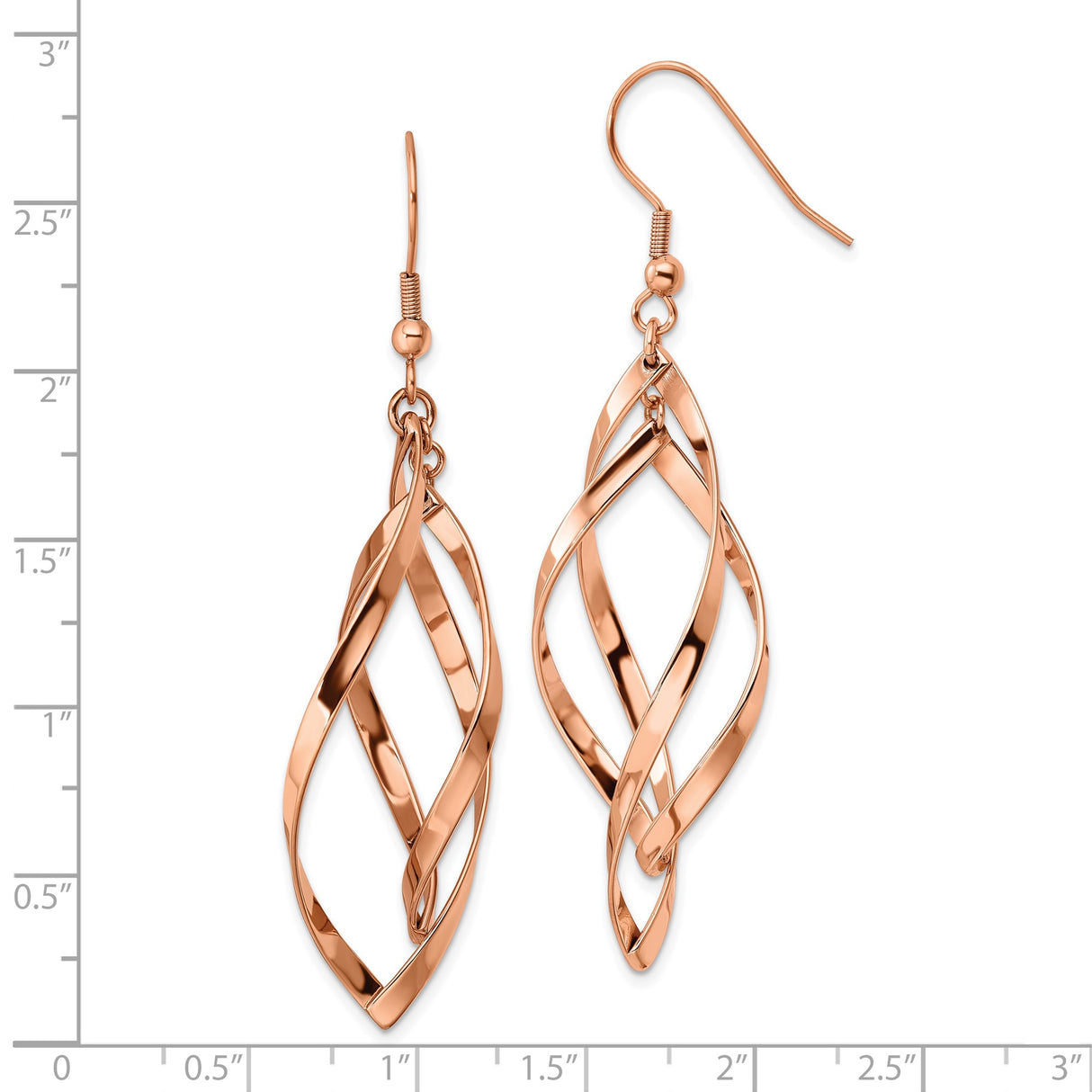 Stainless Steel Dangle Earrings, Twisted Open Swirl Design, Lightweight French Hook Style