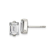 Stainless Steel Stud Earrings with Baguette Cut Cubic Zirconia, Rectangle Minimalist Design, Silver Tone