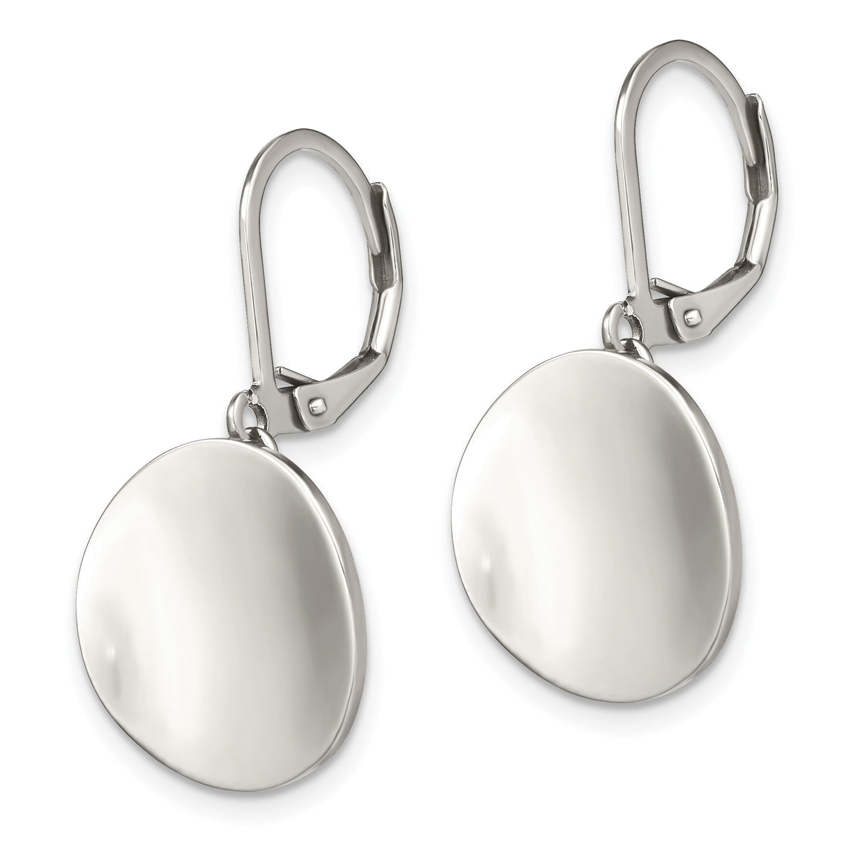 Stainless Steel Drop Earrings with Polished Round Disc Design and Leverback Closures
