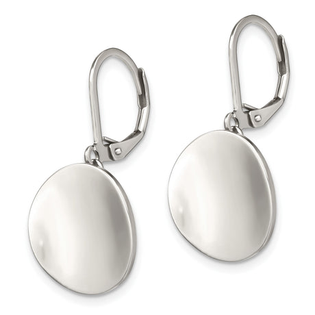 Stainless Steel Drop Earrings with Polished Round Disc Design and Leverback Closures