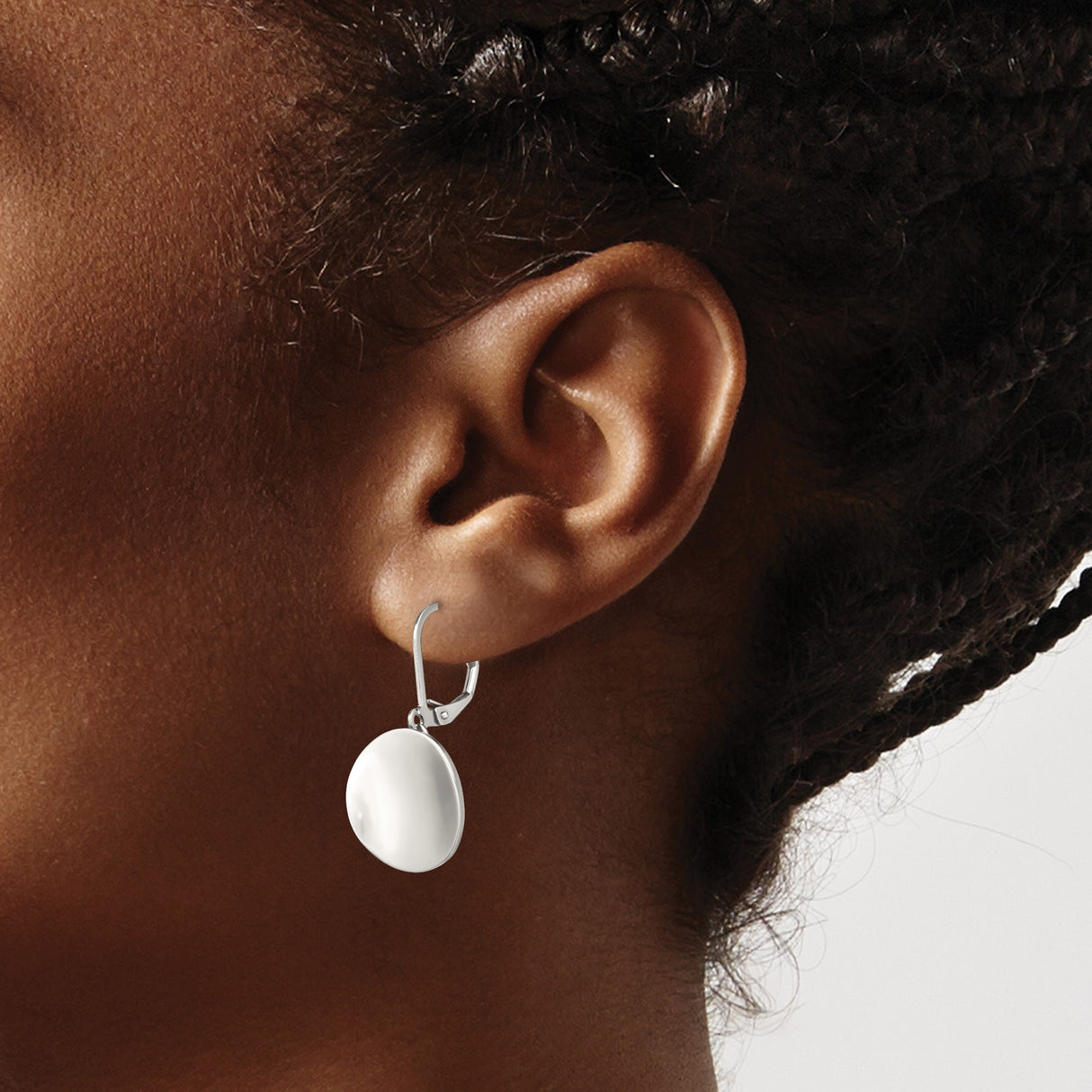 Stainless Steel Drop Earrings with Polished Round Disc Design and Leverback Closures