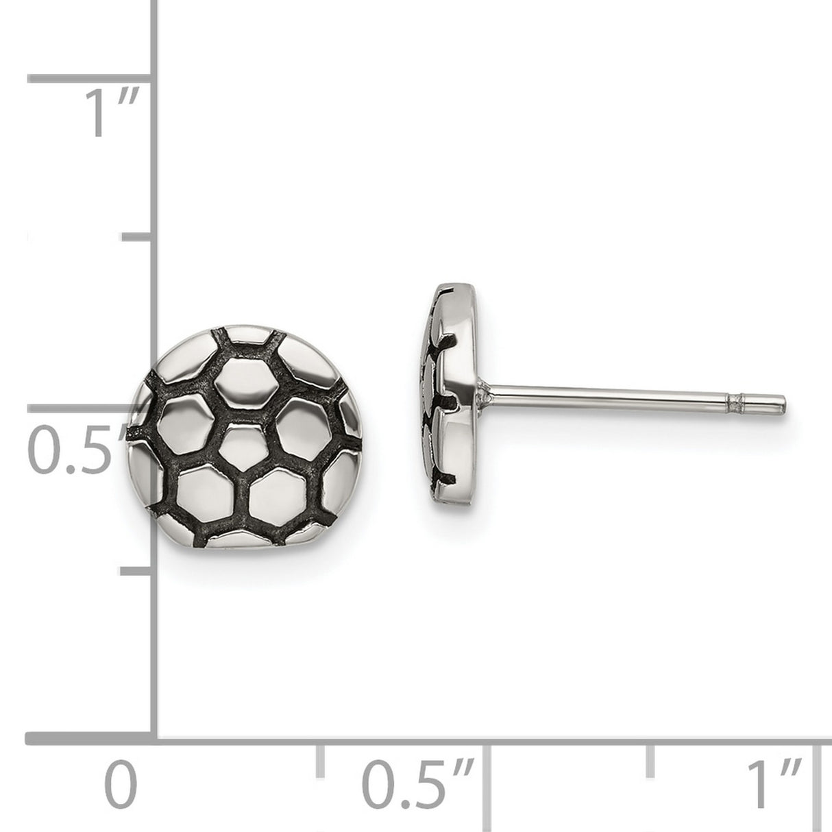 Stainless Steel Soccer Ball Stud Earrings Hexagon Design