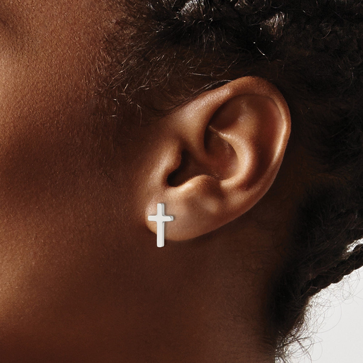 Stainless Steel Cross Stud Earrings, Polished Minimalist Design