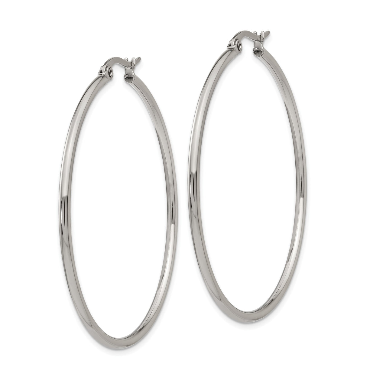 Stainless Steel Hoop Earrings, Large Round Polished Silver Tone Minimalist Style for Women