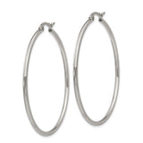 Stainless Steel Hoop Earrings, Large Round Polished Silver Tone Minimalist Style for Women