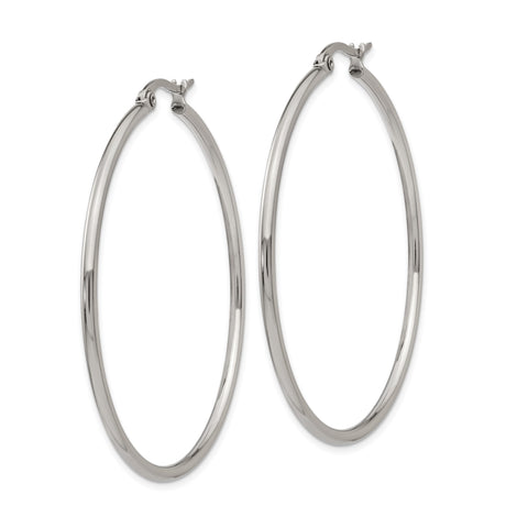 Stainless Steel Hoop Earrings, Large Round Polished Silver Tone Minimalist Style for Women