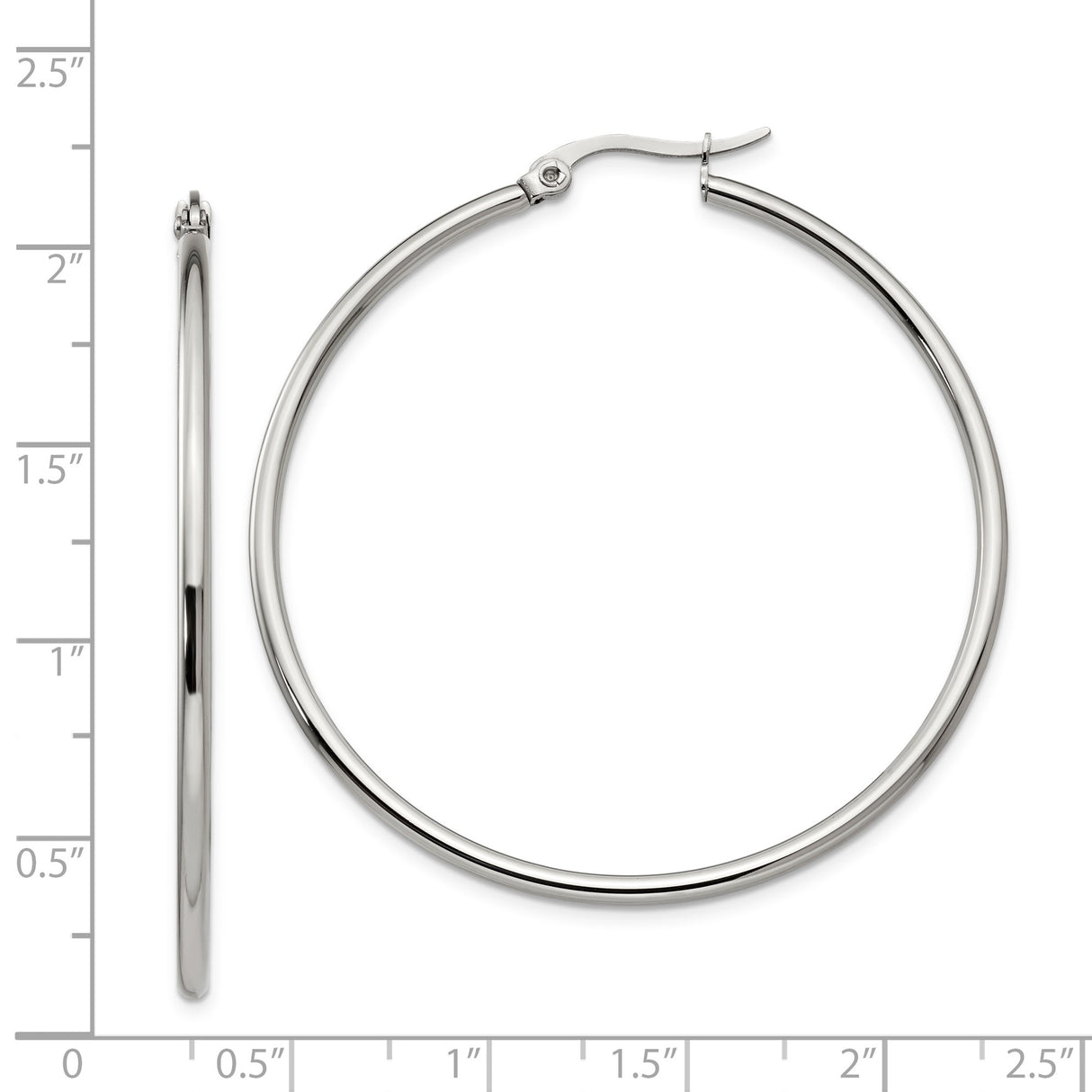 Stainless Steel Hoop Earrings, Large Round Polished Silver Tone Minimalist Style for Women