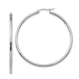 Stainless Steel Hoop Earrings, Large Round Polished Silver Tone Minimalist Style for Women