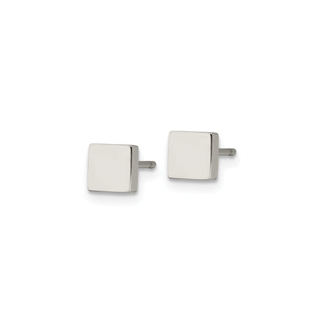 Stainless Steel Square Stud Earrings, Polished Minimalist Geometric Design, Unisex Hypoallergenic Style