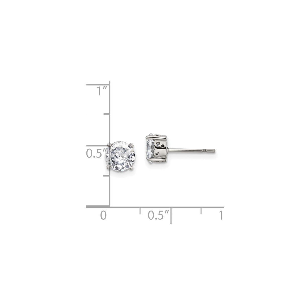 Stainless Steel Stud Earrings with Cubic Zirconia, Round Cut, Unisex Minimalist Style