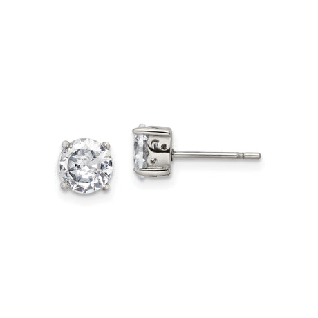 Stainless Steel Stud Earrings with Cubic Zirconia, Round Cut, Unisex Minimalist Style