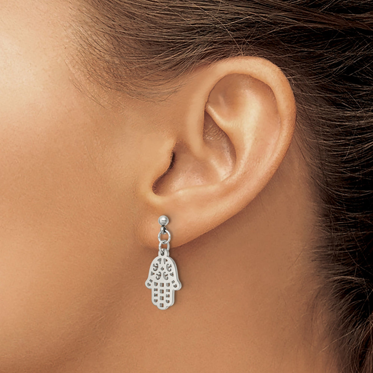 Stainless Steel Hamsa Hand Earrings Cutout Design Boho