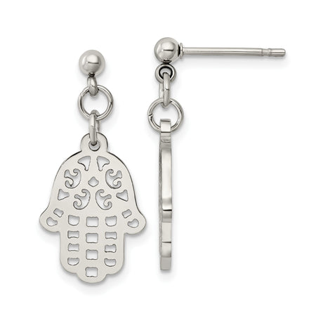 Stainless Steel Hamsa Hand Earrings with Cutout Design - Spiritual Symbolic Dangle Earrings for Women - Protective Middle Eastern Jewelry with Faith Charm and Minimalist Modern Boho Style
