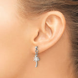 Stainless Steel Dangle Earrings with Polished Palm Tree Charm, Tropical Beach Style