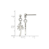 Stainless Steel Dangle Earrings with Polished Palm Tree Charm, Tropical Beach Style