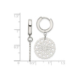 Stainless Steel Dangle Hoop Earrings with Mandala Heart Charm and Floral Cutout Design