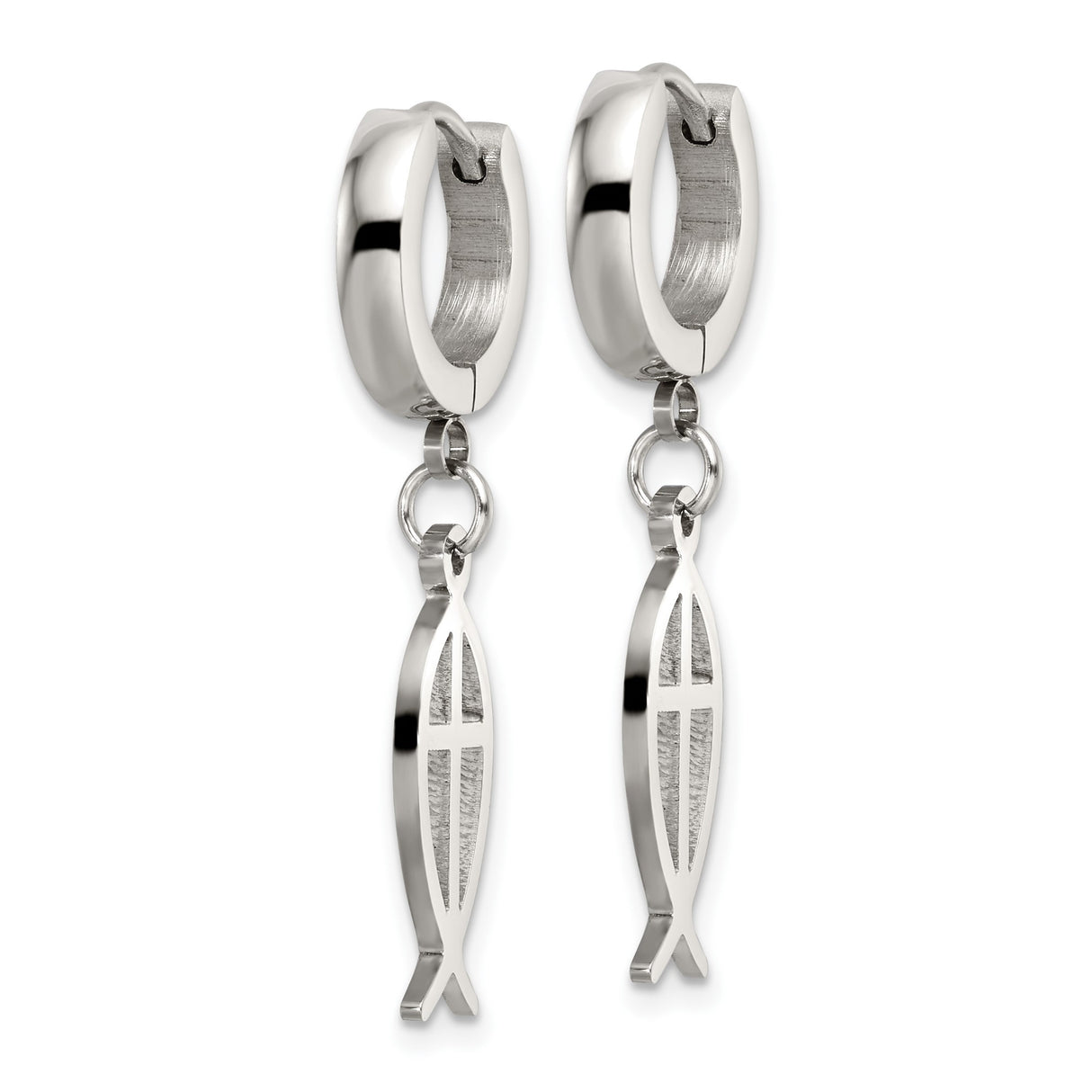 Stainless Steel Hoop Earring With Ichthys Cross Charm