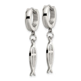 Stainless Steel Hoop Earring With Ichthys Cross Charm