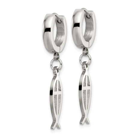 Stainless Steel Hoop Earring With Ichthys Cross Charm