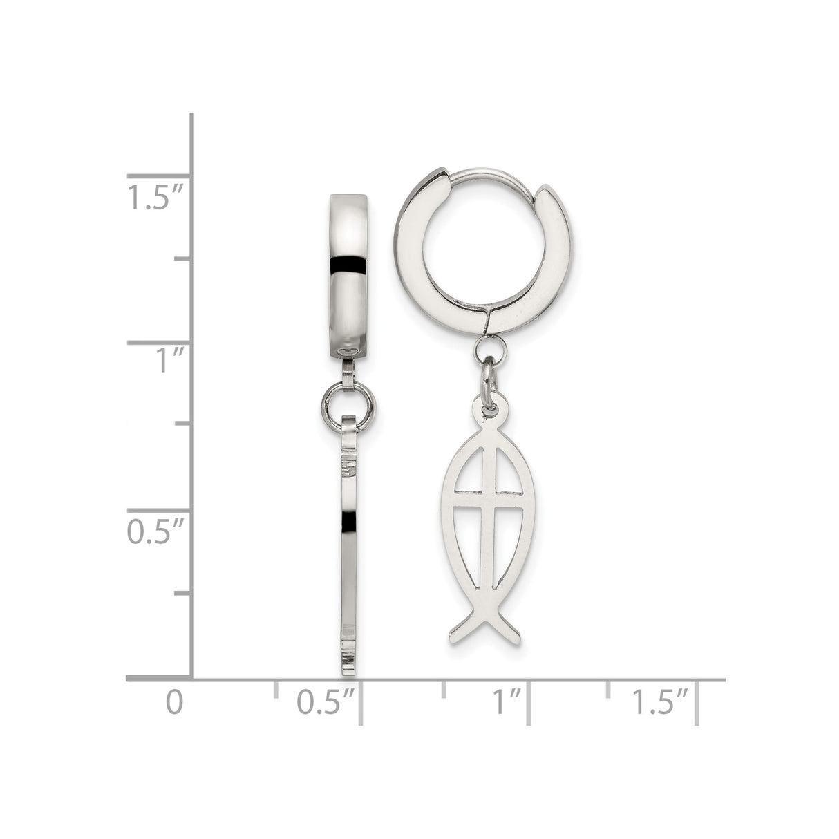 Stainless Steel Hoop Earring With Ichthys Cross Charm