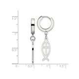 Stainless Steel Hoop Earring With Ichthys Cross Charm