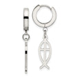Stainless Steel Hoop Earring for Men with Ichthys Fish and Cross Charm, Christian Symbol Jewelry, Hinged Religious Dangle Design, Tarnish Resistant Spiritual Accessory for Everyday Faith Wear