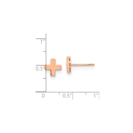 Stainless Steel Cross Stud Earrings in Rose Gold Tone, Minimalist Religious Design for Women and Unisex