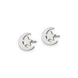 Stainless Steel Stud Earrings, Crescent Moon and Star, Islamic Symbol Design, Unisex